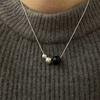 Plata de ley 925 minimalista ágata negra natural combinable cadena clavicular clásica elegante simple sentido de alta gama