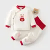 Conjunto de Ropa Acolchada de Algodón para Bebé, Ropa Unisex para Salir de Bebé, Atuendo Rojo de Año Nuevo, Ropa de Algodón para Bebé