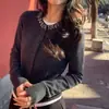 26 Outono Inverno Novo Leve Luxo Acabamento Pesado Strass Gola Redonda 100% Lã Cardigã Feminino Solto Manga Longa Suéter de Tricô Quente