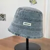 Sombrero de Pescador de Mezclilla Lavada Vintage Desgastada para Mujer, Primavera y Verano, Circunferencia de Cabeza Grande, Sombrero de Cubo Adelgazante, Sombrero de Cubo Protector Solar