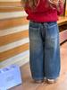 [Forrado com Fleece] Calça Aimo Beibei para Meninas Tendência Inverno 2025 Jeans Composto Integrado Quente Retrô Infantil