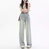 Jeans de Pierna Recta para Mujer Otoño Nuevo Tallas Grandes Chica Gordita Cintura Alta Sueltos Efecto Adelgazante Pantalones de Pierna Ancha