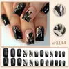 Uñas Vestibles Estilo Llama Negra y Dorada, Estilo Corto, Efecto Iluminador, Piezas de Uñas Vestibles Desmontables Venta al por Mayor