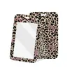 Portatarjetas IC de ajuste deslizante con correa para la muñeca, estampado de leopardo, lazo rosa, para estudiantes escolares y de oficina, piel de vaca protectora
