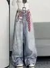 Jeans Scimitar Lavados Vintage para Mujer, Estilo Callejero, Impresión 3D, Corte Holgado, Pantalones de Pierna Ancha Adelgazantes para Cuerpo Tipo Pera