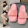 Zapatillas de cuña de malla para mujer, estilo coreano, de verano, con sandalias de moda para exteriores, zapatos de playa de suela gruesa.