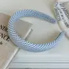 Diadema de Esponja Azul a Cuadros Estilo Coreano para Mujer, Accesorio para el Cabello Suave y Versátil para Uso Diario, Diadema de Corona Alta