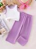 Traje de dos piezas de blusa sin mangas a juego de colores para niñas de verano de comercio exterior transfronterizo entre Europa y Estados Unidos con pantalones de punto de color sólido