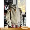Moletom Pesado Curto com Capuz e Meio Zíper para Primavera e Outono Masculino Americano Solto Cor Lisa Rígido Silhueta Larga Quadrada Tendência