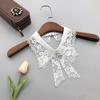 Estilo Pastoral Vazado Renda Solúvel em Água de Seda Leite com Suéter, Gola Falsa com Laço Exquisito, Gola de Camisa Versátil para Mulheres