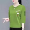 Ropa para madre de mediana edad y anciana, camiseta de talla grande con estampado vintage de abanico estilo chino, comercio exterior transfronterizo, camiseta de manga tres cuartos para mujer