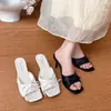 Pantuflas para usar al aire libre, estampado floral, moño, tacón pequeño, tacón fino, tacones altos, chanclas, para probar con faldas, sandalias, nuevo estilo 2026