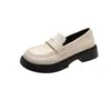 Mocasines de Suela Gruesa para Mujer, Estilo Británico, Zapatos de Cuero Negro, Nuevo Modelo 2025, Zapatos sin Cordones de Punta Redonda, Mocasines JK