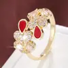 Anel Aberto Moderno em Forma de Coração Doce e Gota d'Água, Exquisito e Versátil, Anel Feminino Ajustável de Cobre Puro, Direto do Fabricante