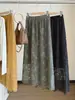 Falda Midi de Ganchillo con Bordado Pesado Estilo Retro Francés para Mujer Estilo Otoño Encaje Hueco Adelgazante de Longitud Media con Abertura Falda Recta