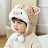 Chapéu de Proteção Auricular de Ursinho para Bebê Inverno com Pelúcia Grossa Chapéu de Pelúcia para Meninos Meninas Bebê Fofo à Prova de Vento Quente Chapéu Lei Feng