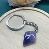 Llavero de piedra bruta de cristal natural, cadena de bolsa de mineral prismático cuadrilátero, hebilla de anillo, accesorios de joyería, fabricantes, venta al por mayor