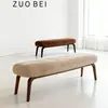 Banco Largo de Madera Maciza Estilo Wabi-Sabi para Uso Doméstico, Banco para Cambiarse los Zapatos en la Entrada, Banco al Pie de la Cama en el Dormitorio, Banco de Descanso para Sofá en la Sala de Estar con Tapicería Suave