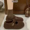 En stock~Zapatos de piel de lana de cordero para mujer con terciopelo extra cálidos, zapatos de algodón tipo Birkenstock, zapatos para conducir, punta redonda, Velcro, zapatos Mary Jane