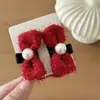 Año Nuevo Rojo Brillante Seda Festival de Primavera Versátil Adorno para el Cabello de Perla con Lazo Accesorios para el Cabello Clip para el Cabello Infantil Chino