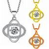 Colar com Pingente de Trevo de Quatro Folhas Inteligente em Ouro 18K com Design de Círculo Duplo, Pingente de Diamante Principal Inteligente de Moinho de Vento Giratório da Moda, Ornamento de Pescoço com Pingente
