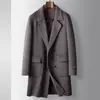 Casaco Masculino, Estilo de Comprimento Médio para Outono e Inverno, 100% Lã, Gabardine com Lapela, Estilo Jovem de Luxo para Negócios, Jaqueta Quente de Lã Dupla Face