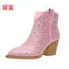 LiuFu 2026 Otoño/Invierno Nuevas Botas de Talla Grande para Mujer con Pedrería para Comercio Exterior, WISH Amazon Botas de Cuero para Mujer Estilo Europeo y Americano