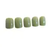 Peças de Unhas Artísticas para Comércio Exterior Mais Vendidas, Unhas Postiças Verde Feijão Simples, Unhas Usáveis Quadradas Europeias Curtas Frescas Pequenas Atacado