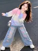 Conjunto de Sudadera con Degradado para Niñas Dopamina Casual Nicho Superior Holgado Manga Larga Jeans de Pierna Ancha para Niños Nuevo