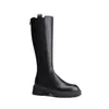 Versão em Couro da Nova Bota de Cano Alto com Solado Grosso para Outono e Inverno, Botas de Cavaleiro com Salto Grosso, Botas Longas de Couro com Cano Elástico Chelsea