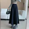 Foto real de falda vintage de cola de pez para mujer, otoño e invierno, cintura elástica, adelgazante, casual, falda de línea A fluida, falda larga ajustada al cuerpo