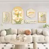 Sala de Estar Nórdica Sofá Parede de Fundo Decoração Pintura Estilo Creme Fresco Pendurado Quadro Floral Pastoral Pendurado na Parede Combinação Mural