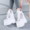 Sapatos para a Temporada de Primavera com Aumento Oculto de Altura de 16cm, Sapatos Plataforma Versáteis de Couro Genuíno para Mulheres, Sapatos Casuais com Cadarço e Solado Grosso em Malha