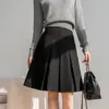 Falda Plisada de Lana Gris para Mujer, Nueva Falda de Invierno y Otoño de Cintura Alta, Longitud Media, Corte en A, Estilo Universitario, Adelgazante, Media Falda Engrosada