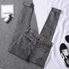 Jeans para Mujer Pantalones Skinny 2021 Nuevo Gris Humo Cintura Alta Adelgazantes Ajustados Elásticos Costuras Estampado de Leopardo Pantalones de Lápiz