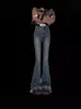 Jeans Flare Vintage de Cintura Alta para Mulheres, Novo Estilo Primavera/Verão 2024, Calça Flare com Franjas Elástica Modeladora Petite