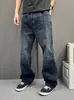 Jeans de Trabajo de Mezclilla Lavada Negro-Gris Pesado Americano para Hombre Pantalones de Pierna Ancha con Bolsillo Lateral Pantalones Largos Casuales Diarios Retro