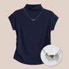 Nova Moda Feminina 2026, Blusa Feminina de Gola Meia-Alta, Camiseta Feminina de Manga Curta Estilo Primavera, Design Elegante com Ombros Normais, Mangas Flare, Ajuste na Cintura, Efeito Emagrecedor