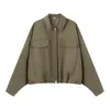 Moda Femenina Transfronteriza Europea y Americana Nueva Primavera Chaqueta Bomber con Bolsillo y Dobladillo Plisado Venta al por Mayor de Alta Gama