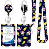 Lanyard de poliéster con transferencia térmica de pluma, hebilla de aleación de zinc redonda con epoxi arcoíris de fácil extracción, tarjetero de PVC floral