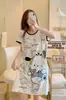 Pijama de nuevo estilo para mujer, verano, manga corta, fino, dibujos animados, lindo, holgado, camisón, vestido holgado de longitud media, ropa para casa, transmisión en vivo