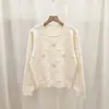 Suéter de Coração com Pedrarias para Mulheres, Outono e Inverno, Estilo Delicado, Tricô da Moda com Gola Redonda para Novas Estudantes, Suéter Macio
