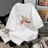 Camiseta de Algodão Puro de Manga Curta para Mulheres, Versátil Estilo Americano Graffiti Estampa Retro, Novo Design de Verão, Blusa Solta Gola Redonda para Homens