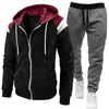 Comercio exterior transfronterizo nuevo conjunto de sudadera deportiva casual con cremallera de moda color block para hombre europeo y americano