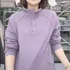 Sudadera de terciopelo acanalado con cuello alto para mujer, nuevo estilo otoño/invierno 2026, cálida, de tres botones, top versátil de color liso