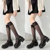 Calcetines largos de encaje de verano Lolita para mujer con lazos, calcetines Lolita hasta la pantorrilla, calcetines altos