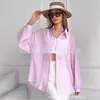 Diseño de estilo europeo 2026 verano nuevo fino moda top bonito holgado manga larga camisa camisa color liso moderno