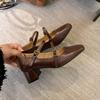 Novos Sapatos Mary Jane Estilo Francês Retrô com Bico Quadrado e Salto Grosso para o Trabalho Ol Sapatos de Salto Alto para Mulheres