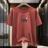 Camiseta de Algodón Puro para Hombre de Manga Corta Marca de Moda Cuello Redondo con Estampado de Letras de Dibujos Animados Camisa Base Blanca 100% Algodón de Manga Media