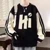 Moletom de Marca Tendência Plus Size para Homens, Primavera e Outono, Solto Casual Cor Tendência Color Blocking Estampado Camisa Base